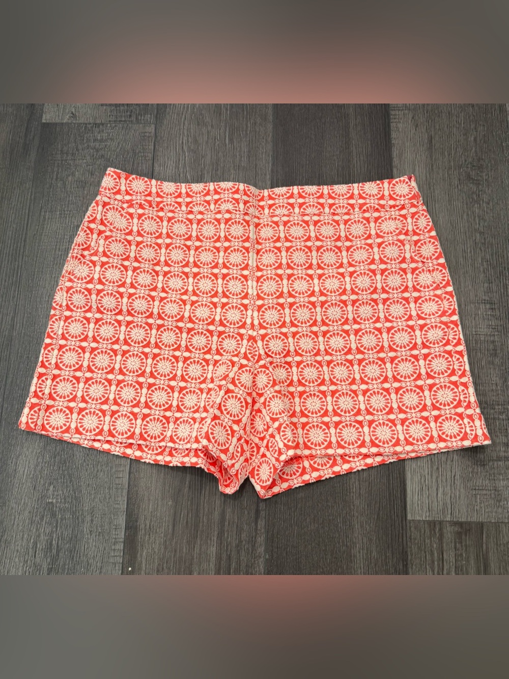 Trina Turk Coral and White Geometric Print Shorts